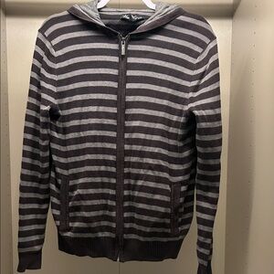 Grunge Heavy Cotton Zip Up Striped Sweater Hoodie